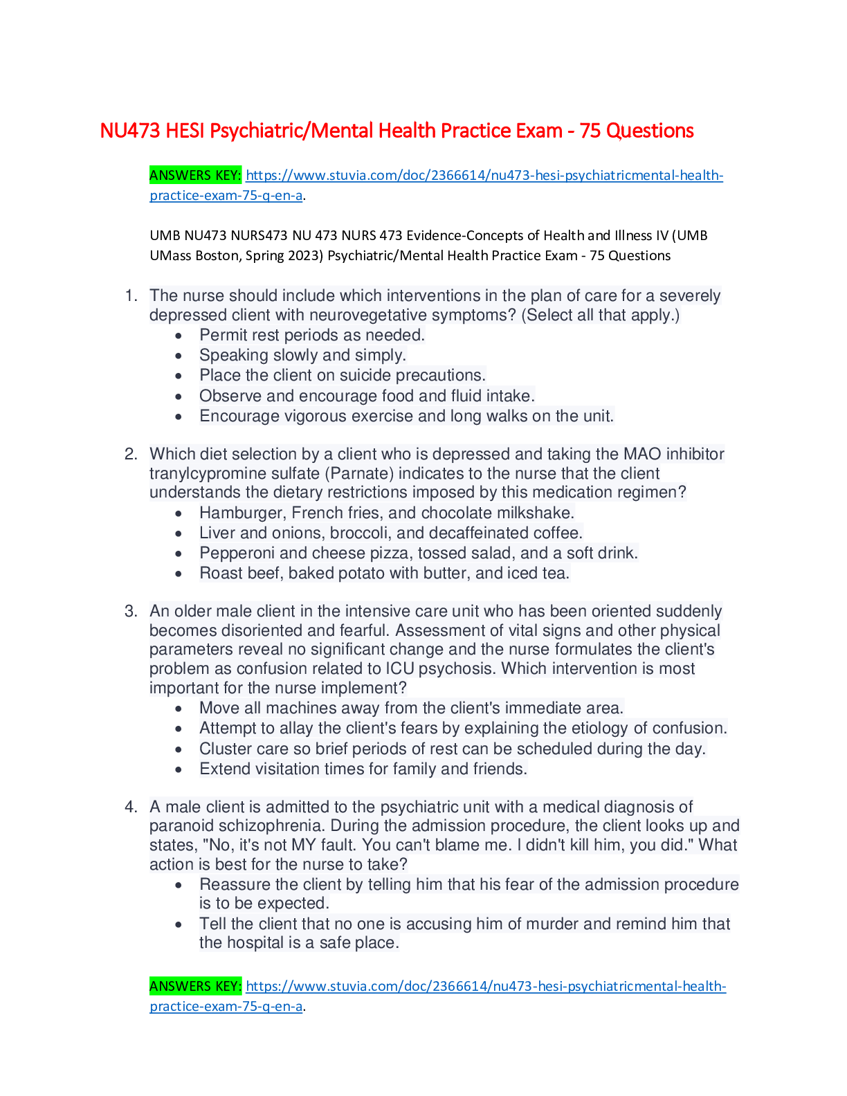 Preview image for NU473 HESI Psychiatric Mental Health Practice Exam - 75 Questions